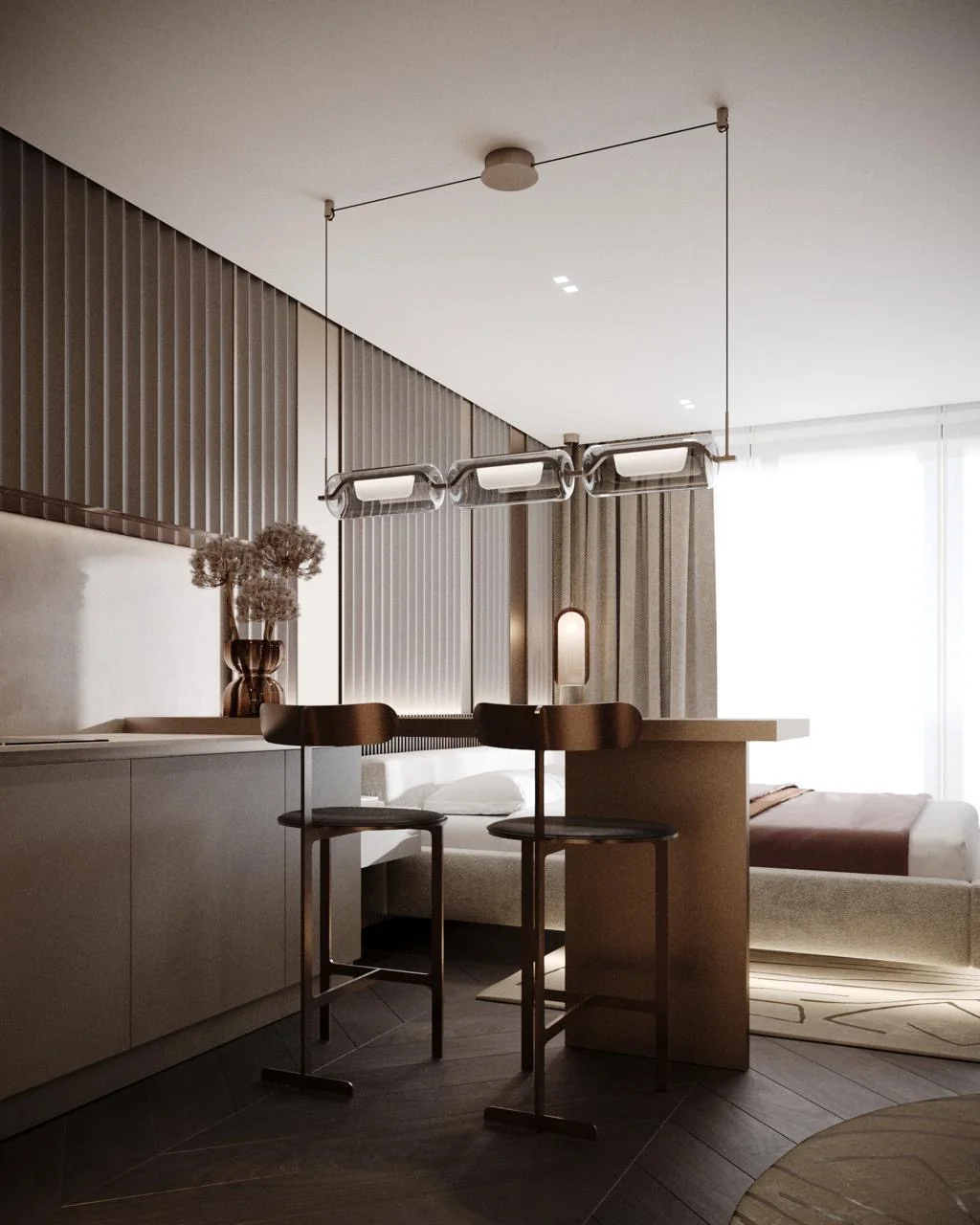Apartman hotel szoba – bárpult a konyhánál – látványterv